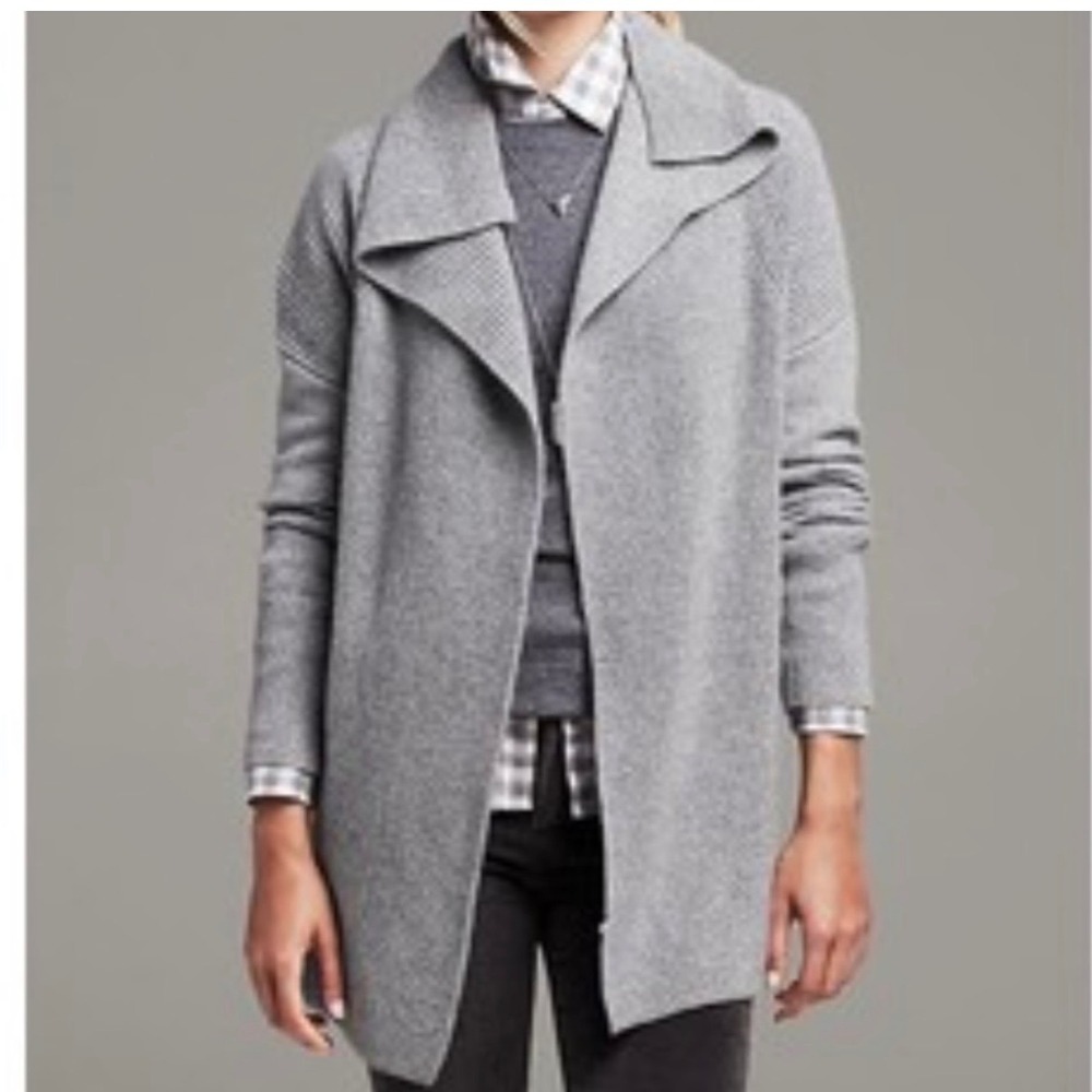 NWOT Banana Republic chunky 100% Cashmere Ribbed Open Front Cardigan Grey S
